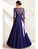 Purple High Low Wedding Party Dress with Sheer Lace Sleeves