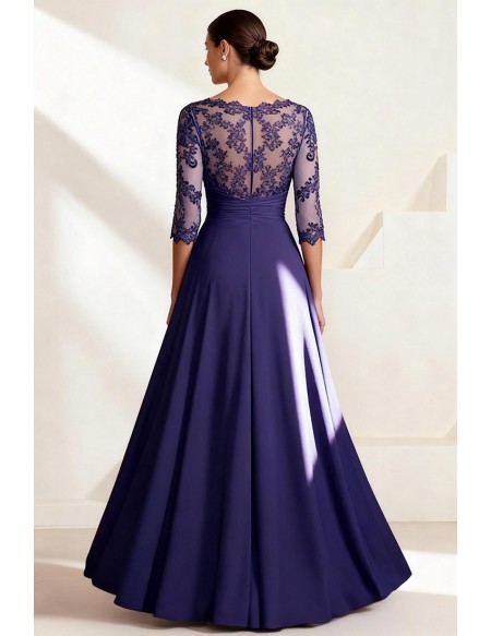 Purple High Low Wedding Party Dress with Sheer Lace Sleeves