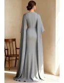 Formal Gray Wedding Party Dress with Cape Overlay and Fitted Silhouette