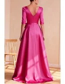 Hot Pink Wedding Party Dress with Three Quarter Sleeve and Large Bow