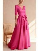 Hot Pink Wedding Party Dress with Three Quarter Sleeve and Large Bow