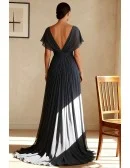Dark Grey Wedding Party Dress Beaded V Neckline and Draped Ruffle Detail