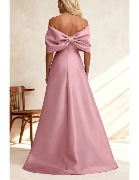 Pink Formal Wedding Party Dress with Draped Sleeve and Train