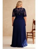 Navy Blue Wedding Party Dress with Sequin Bodice and Flowing Chiffon Skirt