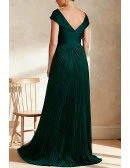 Green Formal Wedding Party Dress with Cap Sleeve and Flowing Pleats