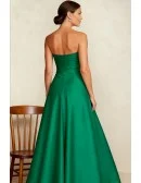 Green Satin Strapless Wedding Party Dress with Dramatic Side Bow Accent