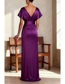 Stylish Purple Wedding Guest Dress with Wrap Design Cape Sleeve