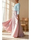 Elegant Two Tone Wedding Party Dress with Three Quarter Sleeve and Beaded Waist