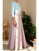 Elegant Two Tone Wedding Party Dress with Three Quarter Sleeve and Beaded Waist