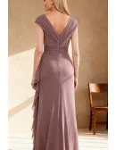 Purple Wrap Front Chiffon Wedding Party Dress with V Neck and Pleated Skirt