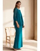 Chic Full Length Teal Wedding Guest Dress with Matching Jacket