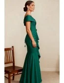 Green Pleated Mermaid Wedding Party Dress with Off Shoulder