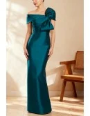 Teal Mermaid Formal Wedding Party Dress with Off Shoulder Bow Detail