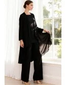 Elegant Black Wedding Party Suit with Jacket and Wide Leg Pants