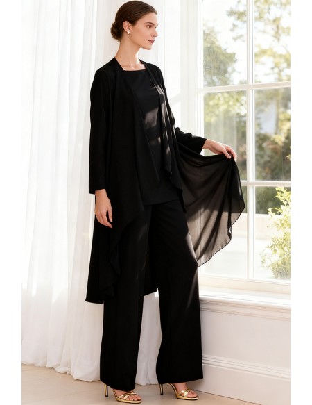 Elegant Black Wedding Party Suit with Jacket and Wide Leg Pants