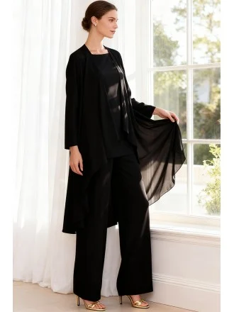 Elegant Black Wedding Party Suit with Jacket and Wide Leg Pants