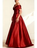 Red Satin Long Wedding Party Dress with Off Shoulder
