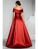 Red Satin Long Wedding Party Dress with Off Shoulder