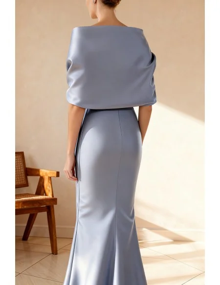 Classy Mermaid Formal Wedding Party Dress with Cape Sleeve