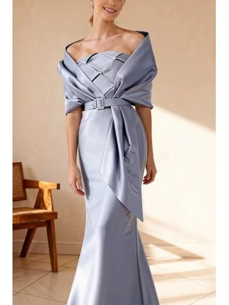 Classy Mermaid Formal Wedding Party Dress with Cape Sleeve