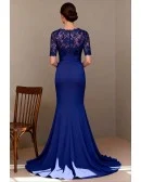 Royal Blue V Neck Wedding Party Dress with Short Sleeve Lace Bodice