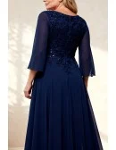 Elegant Navy Blue Chiffon Mother of the Bride Dress with Puffy Sleeve