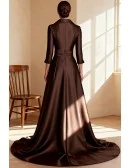 Formal Brown Wedding Party Dress with Collar Design and Three Quarter Sleeve