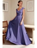 Purple Wedding Party Dress with Wrap Design and V Neckline