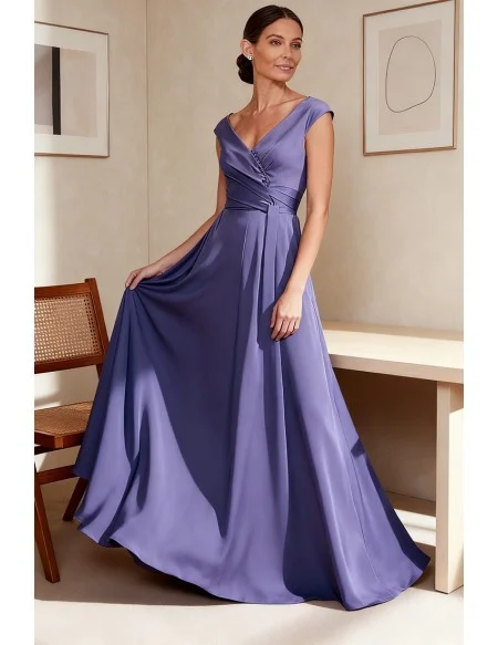 Purple Wedding Party Dress with Wrap Design and V Neckline