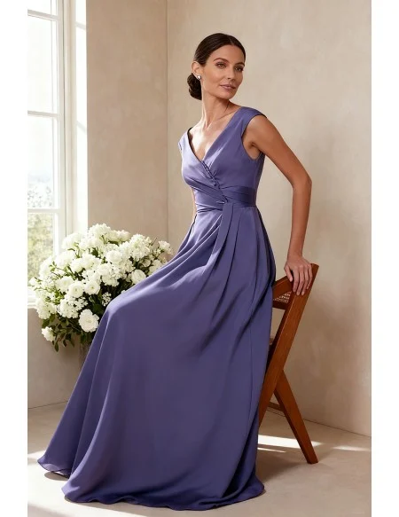 Purple Wedding Party Dress with Wrap Design and V Neckline
