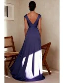 Purple Wedding Party Dress with Wrap Design and V Neckline