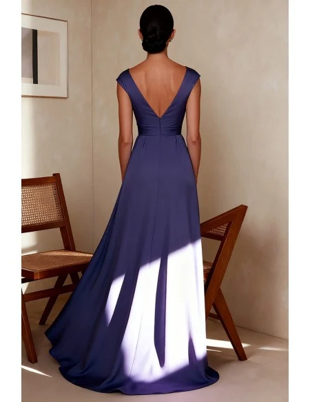 Purple Wedding Party Dress with Wrap Design and V Neckline