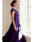 Chic Purple Satin Wedding Party Dress with Asymmetrical Draped Neckline