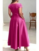 Stylish Hot Pink Wedding Party Dress with Cap Sleeve and Wrap Front Design