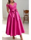 Stylish Hot Pink Wedding Party Dress with Cap Sleeve and Wrap Front Design