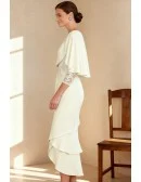 Stylish Wedding Party Dress with Attached Cape and Lace Sleeve