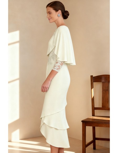 Stylish Wedding Party Dress with Attached Cape and Lace Sleeve