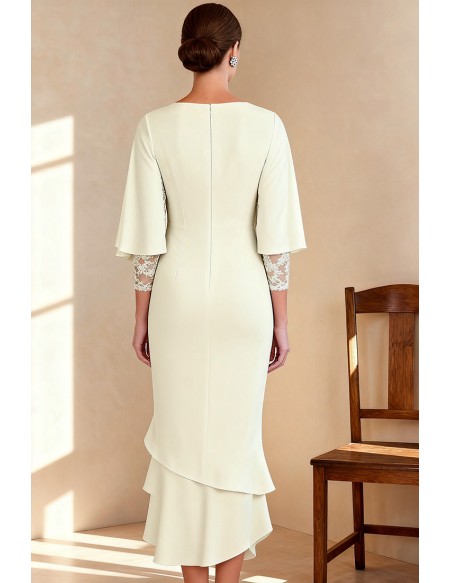 Stylish Wedding Party Dress with Attached Cape and Lace Sleeve