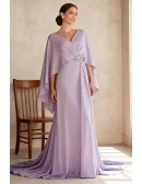 Formal Lavender Wedding Party Dress Featuring V Neckline and Flowing Cape