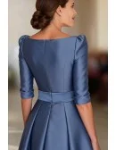 Stylish Blue Wedding Party Dress with High Low Hem and Half Sleeve Design
