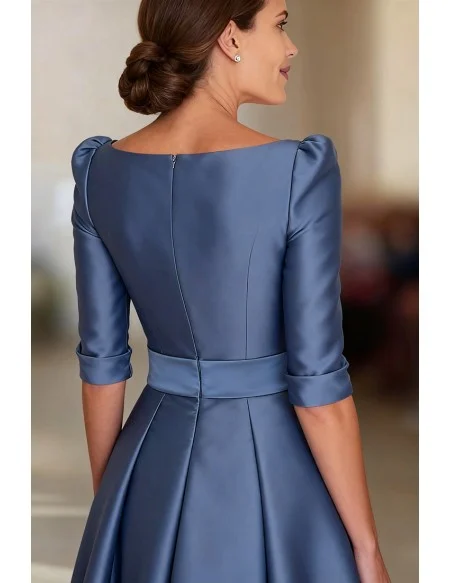 Stylish Blue Wedding Party Dress with High Low Hem and Half Sleeve Design