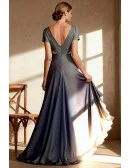 Grey V Neck Wedding Party Dress with Beaded Waistband Short Sleeves