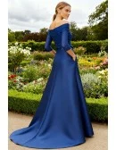 Stunning Royal Blue Wedding Party Dress with Off Shoulder Ruched Bodice