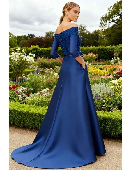 Stunning Royal Blue Wedding Party Dress with Off Shoulder Ruched Bodice