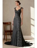 Chic Dark Grey Wedding Party Dress with Lace and Draped Bodice