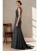 Chic Dark Grey Wedding Party Dress with Lace and Draped Bodice