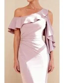 Lilac Off Shoulder Fitted Wedding Party Dress with Ruffled Detail