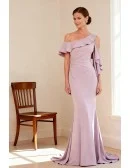 Lilac Off Shoulder Fitted Wedding Party Dress with Ruffled Detail