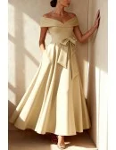 Elegant Off Shoulder Satin Wedding Guest Dress with Maxi Length