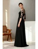 Chic Sheer Sleeve Long Gown for Wedding Guest with Wide Leg Pants